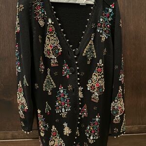 Michael Simon Black Cardigan with Colorful Embellishments